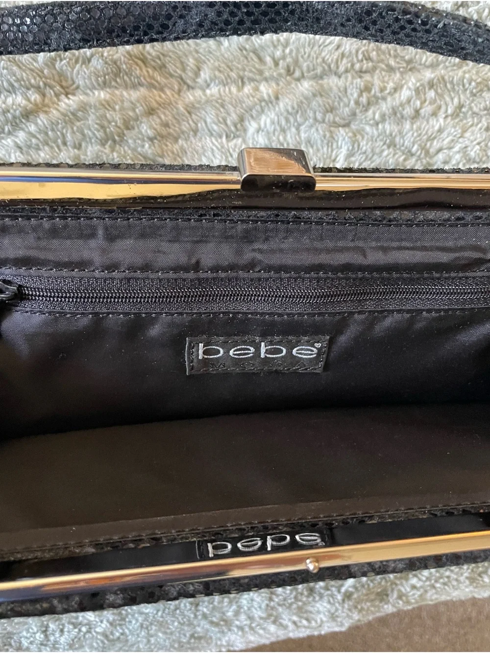 Bebe Black Snake-Print Evening Clutch Bag